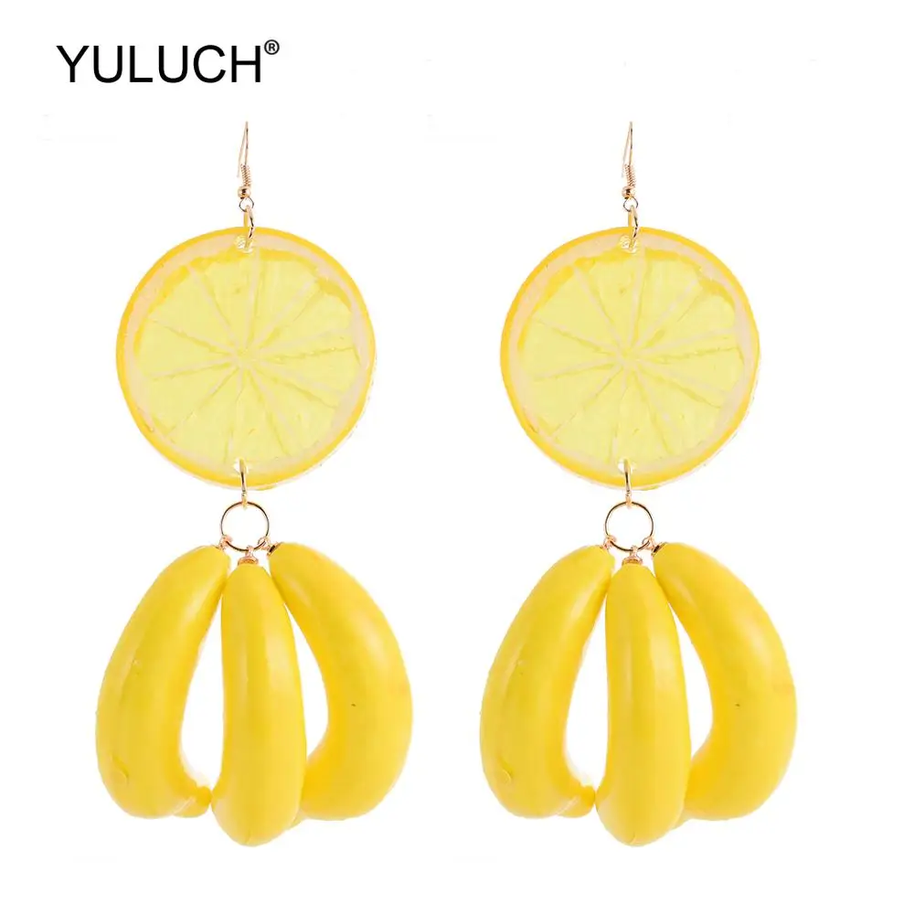 

Женские серьги с помпоном YULUCH, летние длинные желтые серьги с подвеской в виде банана, лимона, фрукта, в стиле бохо