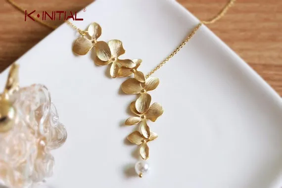 Kinitial невесты подарок цветок орхидеи и жемчужной подвеской повседневной Цепочки