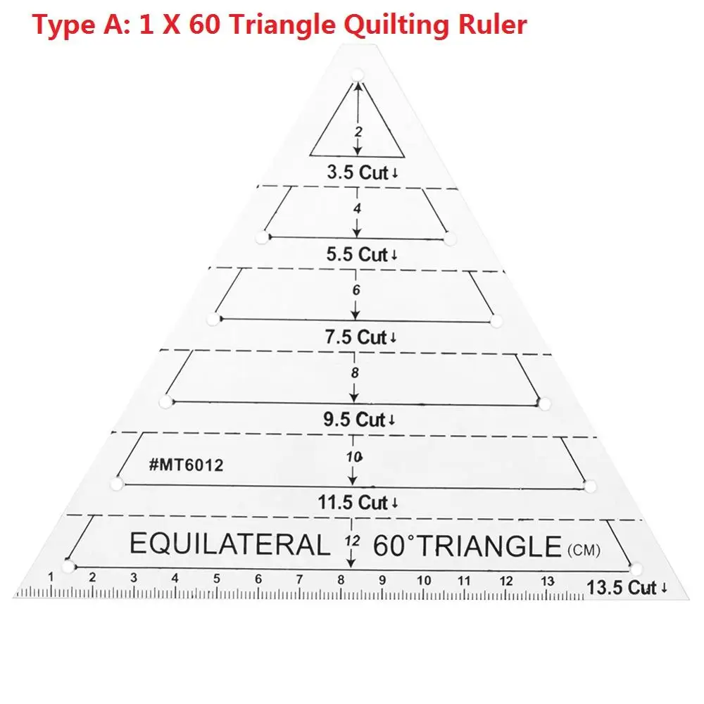 Type A 60 Triangle Высококачественная прозрачная акриловая Лоскутная Ремесленная стеганая линейка режущие линейки масштаб DIY Ручная работа портной для домашние инструменты для шитья горячая распродажа - Цвет: Type A 60 Triangle