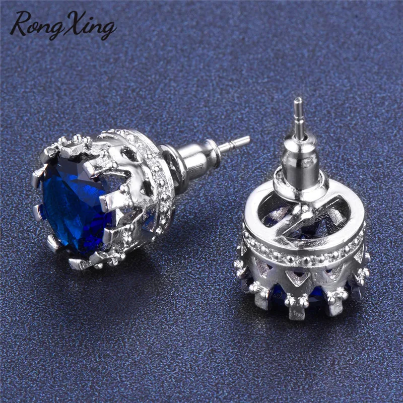 RongXing горячая Распродажа стильные серебряные круглые синие серьги гвоздики в