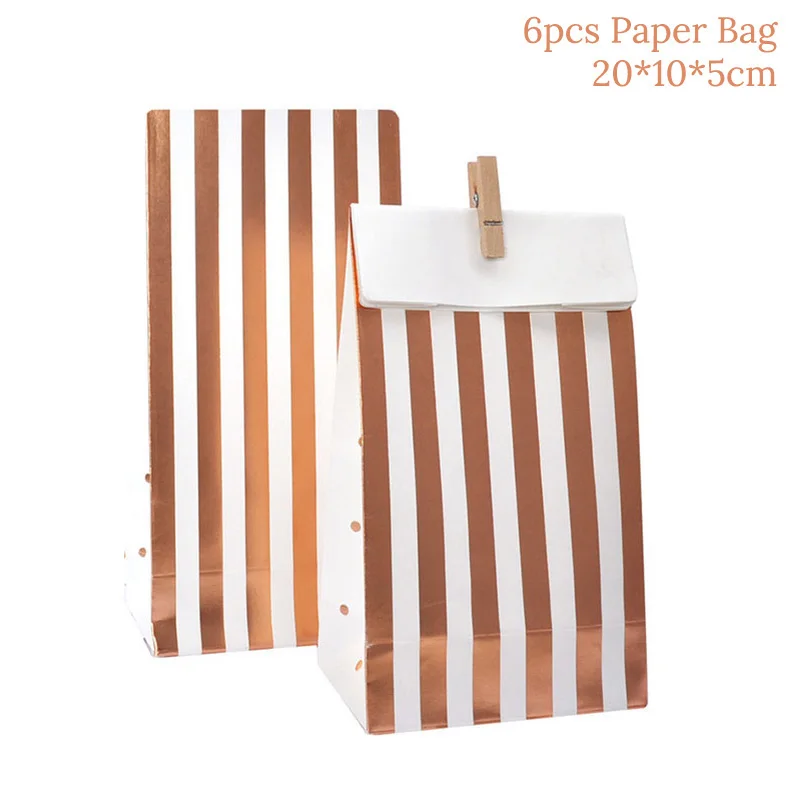 6pcs Paper Bags Вечерние принадлежности из розового золота, десертные закуски, одноразовые стаканчики, столовые наборы, бокалы для шампанского, свадебные принадлежности для дня рождения - Цвет: 6pcs Paper Bags