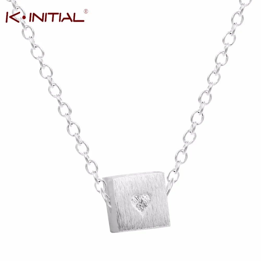 Kinitial серебро геометрические квадратный Cube Цепочки и ожерелья выгравировать