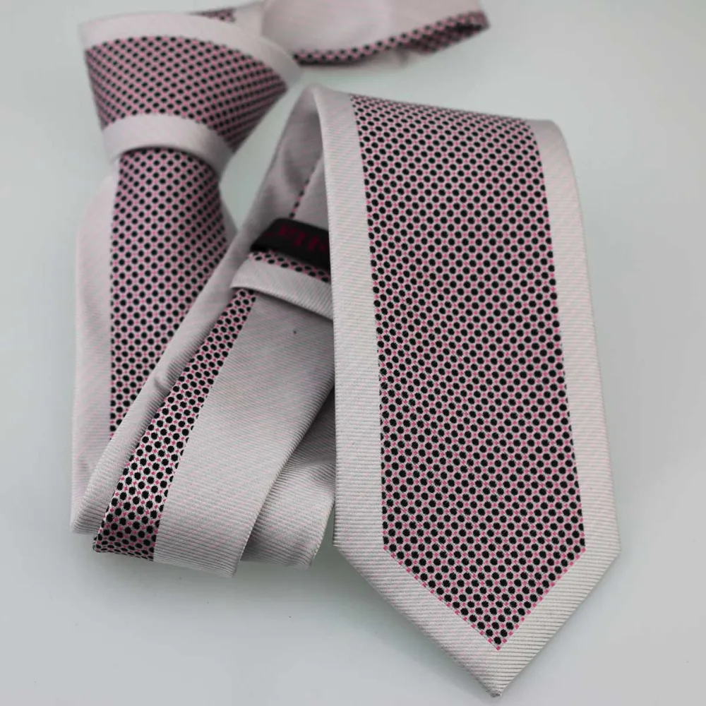 YIBEI Coachella Men's SKINNY ties New Design Handmade Narrow Pink Bordered Neck Tie Black Polka Dots Microfiber Neckties SLIM |