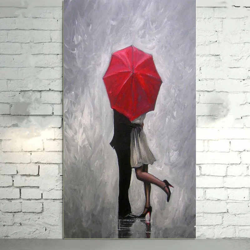 Современная Абстрактная Hug пара Картины Ручная роспись дождливый пейзаж картина