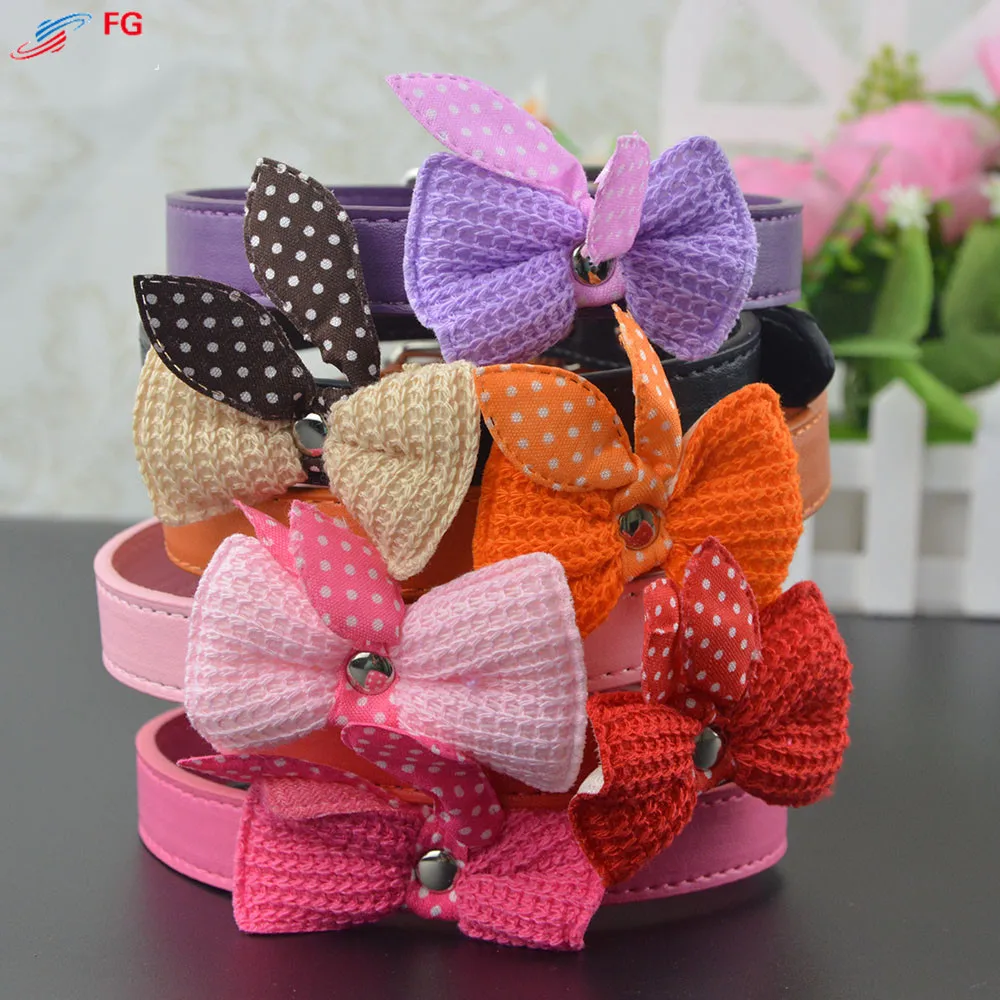 Вязаный ошейник для собак в стиле банта регулируемый кожаный и поводок домашних