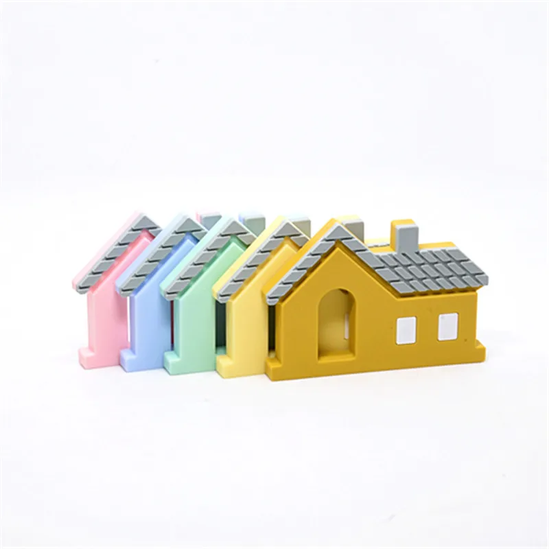 

5 PCS Food Grade Silicone House Teethers DIY Baby Ring House Shape Teether Infant Baby Silicone Chew Charms Kids Gift Toys