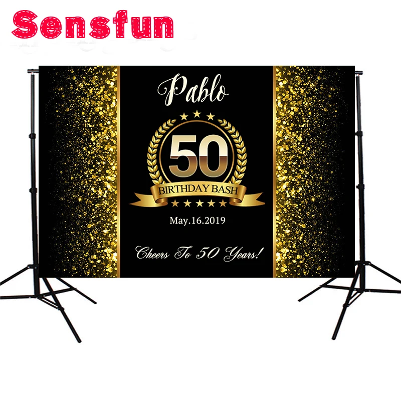 Bokeh черный и золотой Блестящий Фон для фотосъемки 50th фон на день рождения studio
