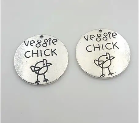 

Newest style 10 Pieces/Lot Diameter 25mm Letter Printed Veggie Chick Alloy Message Round Charm Pendant For Jewelry Making