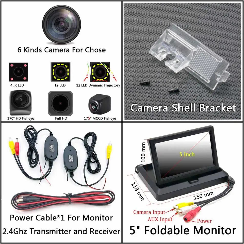 Cam Wireless 5 Fold Full HD 12LED динамическая траектория заднего вида камера для peugeot 301 308 405 508 C4 C5 3008 307 хэтчбек Citroen E-Elysee C-Quatre - Название цвета: Cam Wireless 5 Fold