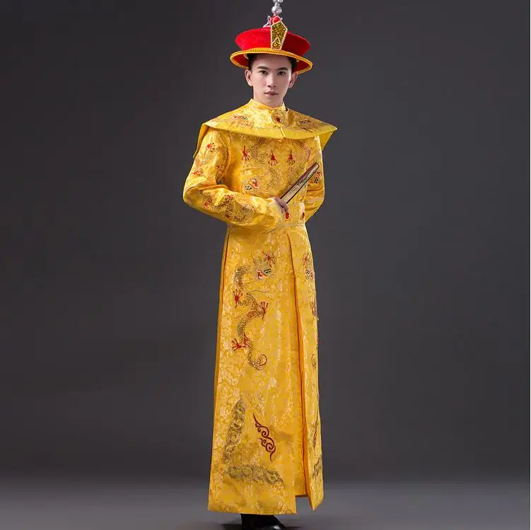 Фото Мужской халат в китайском стиле с рисунком дракона династии Цин винтажная