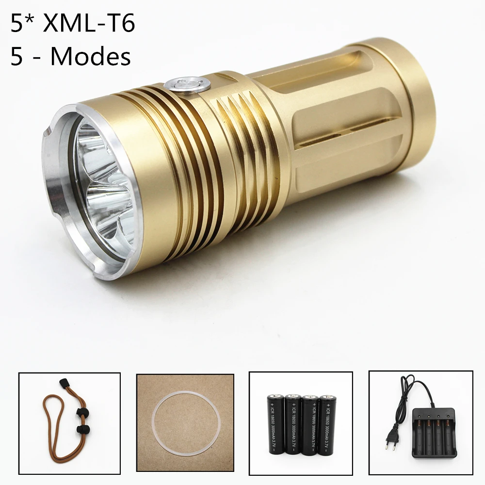 

Яркий 5000лм 5 x XM-L T6 светодиодный светильник 3 режима фонарь светильник для кемпинга 4x18650 батареи зарядное устройство переменного тока