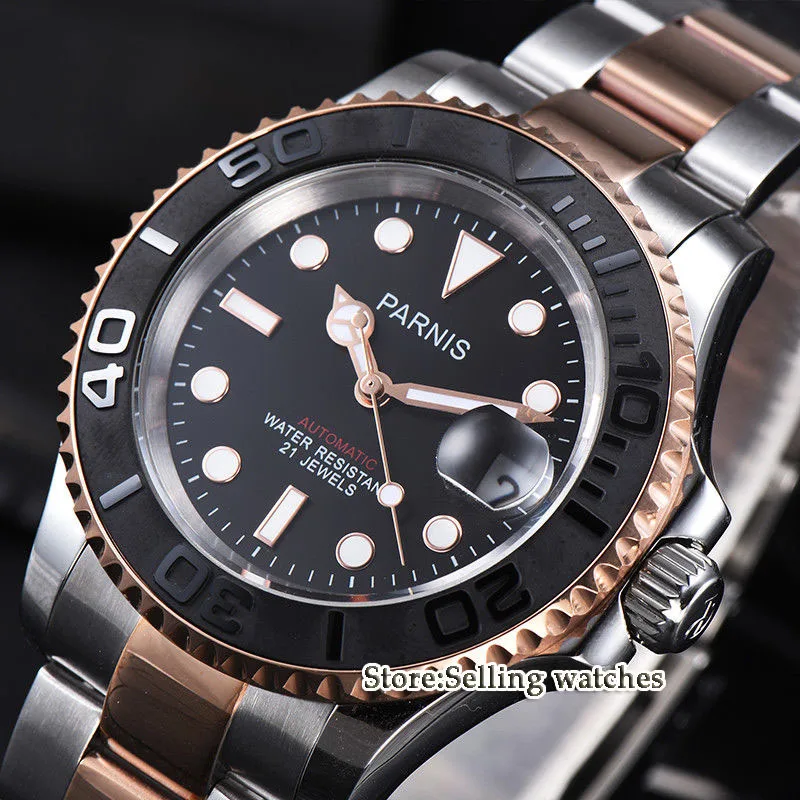 

41mm Parnis New Sapphire black Dial Black Ceramic bezel Miyota 8215 Automatic Men Watch
