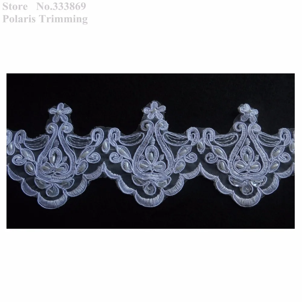 Free Shipping 2yds/lot x Newest Beautiful White Sequin Beaded Pearled Lace Applique Trim Patches Wedding Dress Decorating PBBT16 | Дом и сад