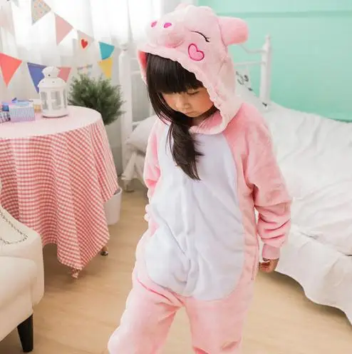 Onesie/Детские пижамы кигуруми с единорогом; Пижама с рисунком панды, единорога, стежка; Фланелевая Пижама для мальчиков и девочек; забавные пижамы с капюшоном для косплея - Цвет: Pink Pig