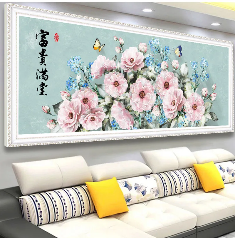 QIANZEHUI Needlework DIY Bloom rich peony landscapes Cross stitch Sets For Embroidery kit print Full embroidery Cross-Stitching | Дом и сад