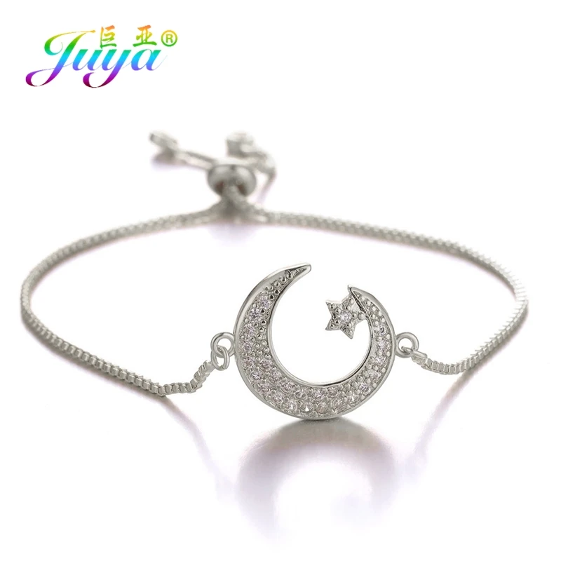 Juya DIY исламские ювелирные изделия в виде полумесяца фурнитура Алла талисман Шарм Разъем Аксессуары для мусульманской молитвы ювелирные изделия серьги изготовление - Цвет: White Gold