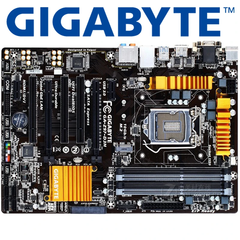 Материнская плата LGA 1150 DDR3 Z97 Gigabyte GA D3H 100% оригинальная материнская USB3.0 б/у