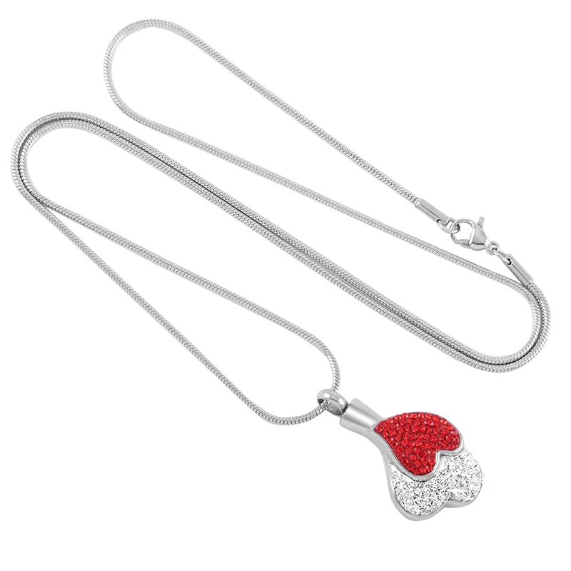 IJD9324 White And Red Crystal Double Heart Stainless Steel Cremation Pendant Necklace Women Keepsake Urn ashes Memorial Jewelry | Украшения