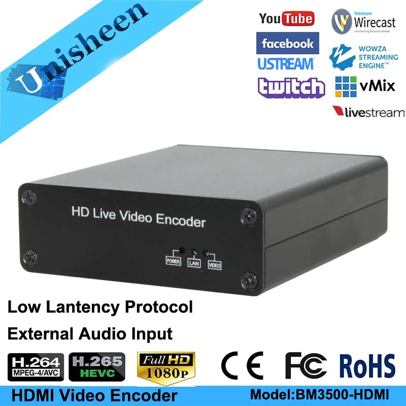 Unisheen H.265 H.264 IPTV HDMI аудио видео кодировщик прямой трансляции работает с wowza xtream