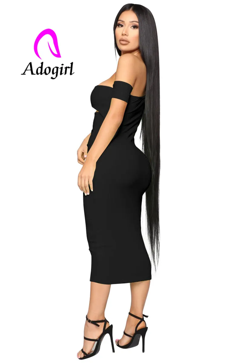 Adogirl ФЛУОРЕСЦЕНТНОЕ зеленое женское платье миди на одно плечо ажурное офисное