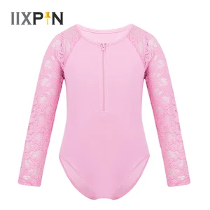IIXPIN женский купальник для балета и танцев, гимнастический купальник с цветочным кружевом, женский комбинезон на молнии с передней застежкой, танцевальная одежда для детей