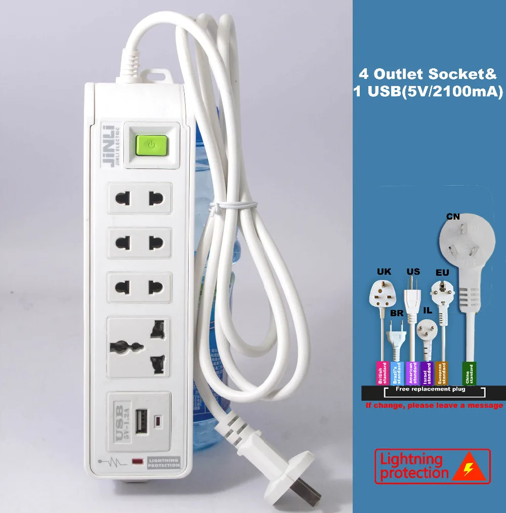Сетевой фильтр с 4 розетками стандарта AU EU UK US USB|socket|socket 478 cpu cooling fanstrip screen |