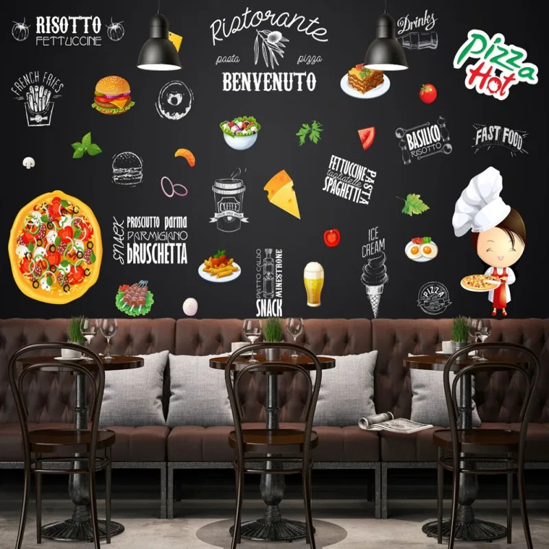 

Dropship Colomac Restaurant Wallpaper Western Restaurant Pizza Cooking Shop Black Wallpaper Wall Mural Papel Decorativo Pared
