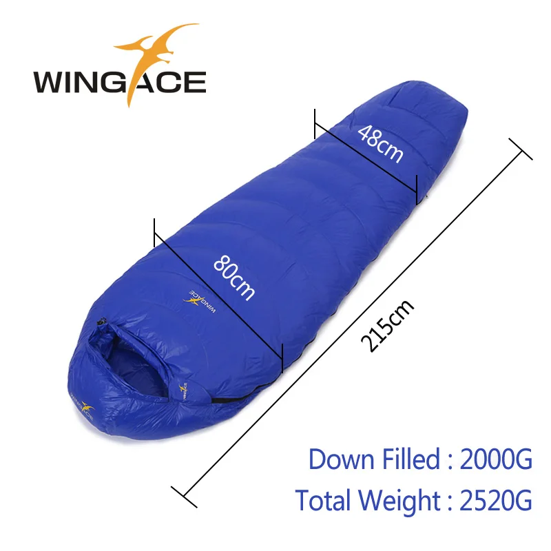 WINGACE, зимние спальные мешки для кемпинга, 2000 г, 3000 г, 4000 г, утиный пух, спальный мешок для взрослых, для мам, для путешествий, водонепроницаемый, uyku tulumu - Цвет: Blue 2000G