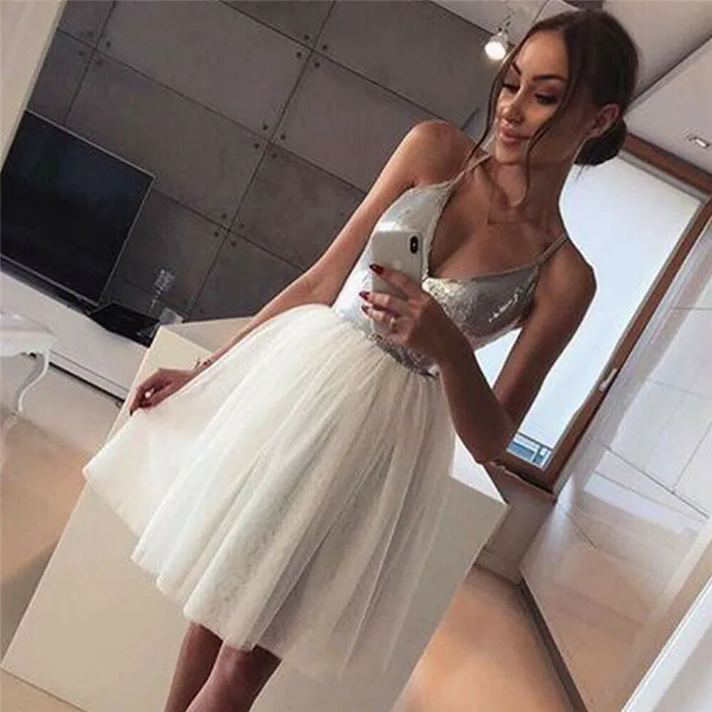 

2019 Fashion Sequins Dress Women Sexy Deep V-Neck Low Cut Sequin Club Wear Evening Party Princess Dress Short Mini Dress Vestido