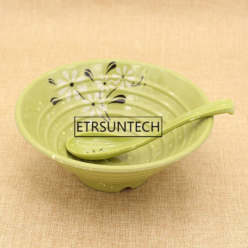20pcs Round Big Melamine Ramen Bowl For Hotpot Restaurant Hotel Tableware Green Flower Udon Soup | Дом и сад