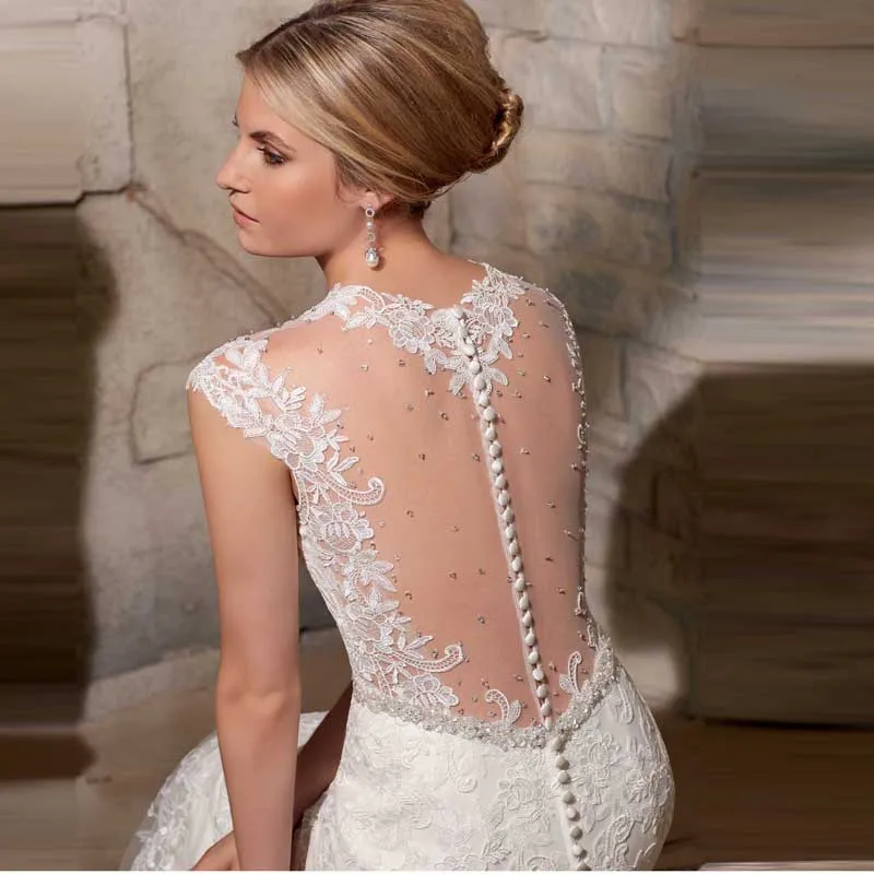 2016 New Elegant V-neck Whole Lace Cap Sleeves Beading and Crystals Bridal Gown Ivory Wedding Dress Vestidos | Свадьбы и торжества