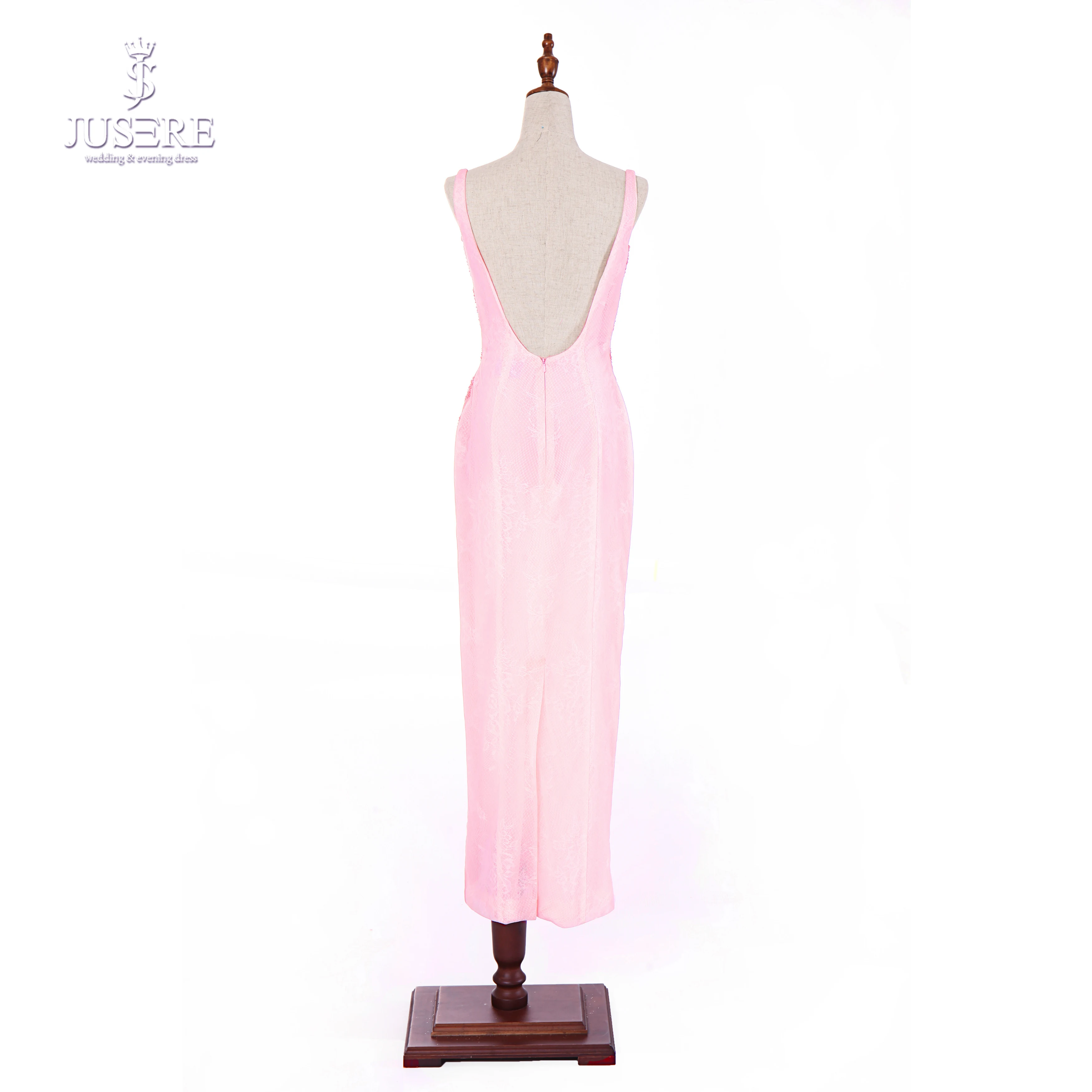 Pink Straps Square Neckline Tea Length Open Low Back Beads Pattern Special Cutting Short Women Casual Dress Prom Gowns 2018 | Свадьбы и