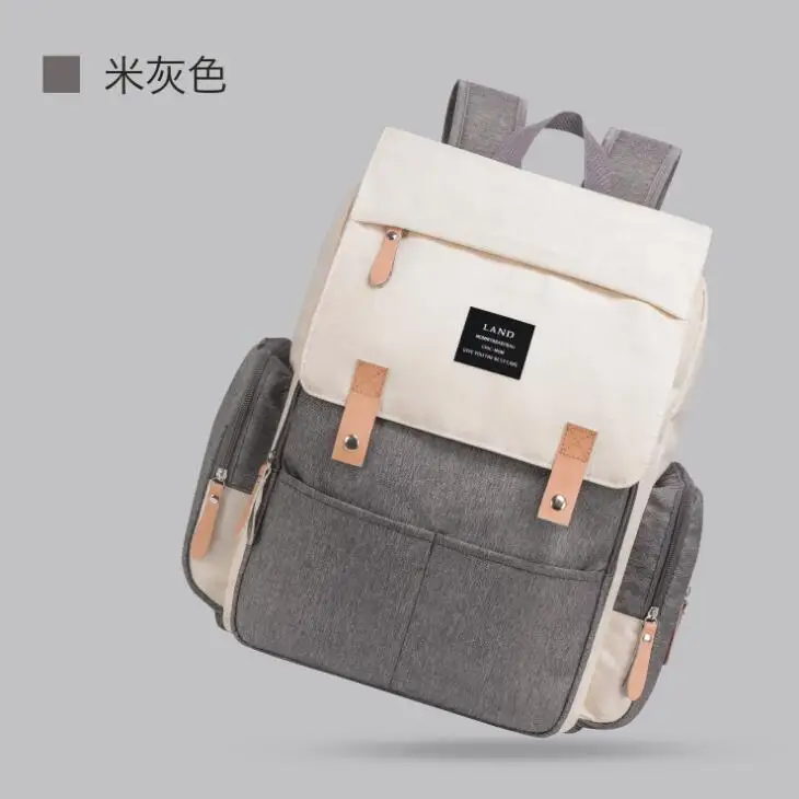 Gray Beige Authentic LAND Mommy Diaper Bags Mother Large Capacity Travel Nappy Backpacks with anti-loss zipper Baby Nursing Bags NEW - Цвет: Gray Beige