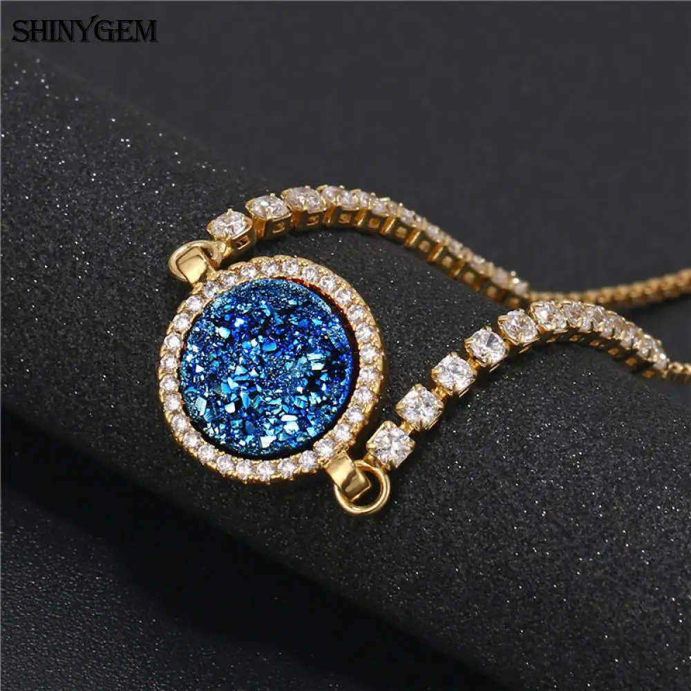 Изящный браслет с кристаллами ShinyGem натуральный круглый позолоченный друзами