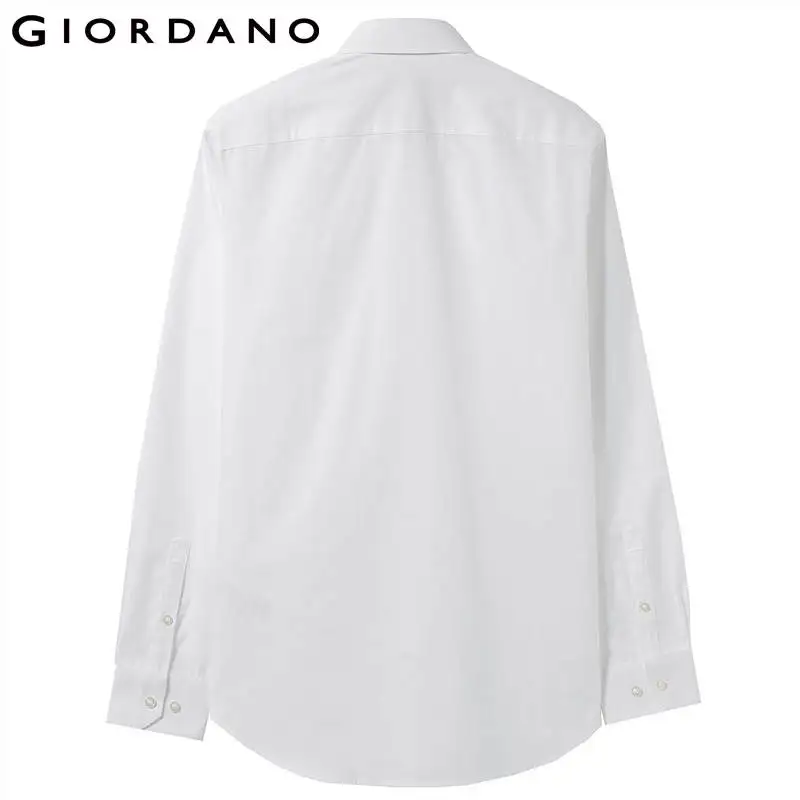 Giordano белая повседневная рубашка slim fit с длинными рукавами,имеет несколько цветовых решений и размеров