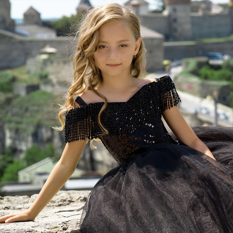 Нарядные платья для девочек Тюлевое платье с коротким рукавом и цветочным