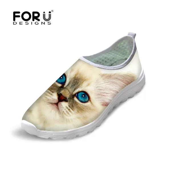 FORUDESIGNS/; летние женские туфли на плоской подошве из сетчатого материала; удобная прогулочная женская обувь без шнуровки; дышащая женская пляжная обувь на плоской подошве с рисунком черного кота - Цвет: CA4906AA