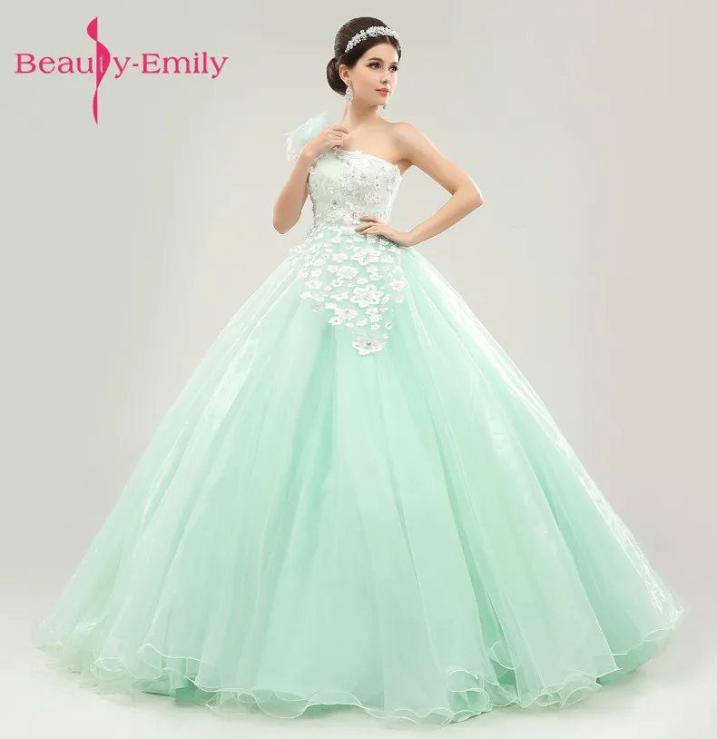 Beauty-Emily длинные яркие свадебные платья 2017 бальное платье на одно плечо милое без