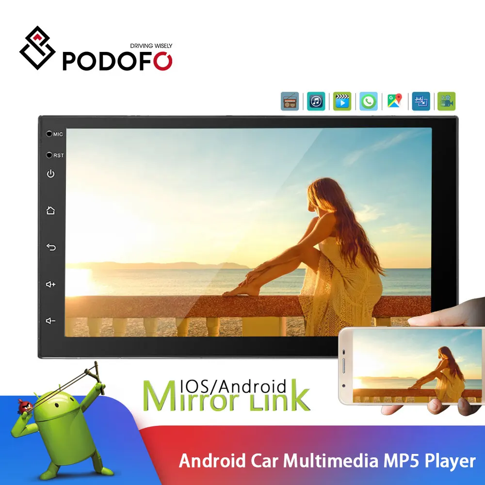 Podofo 2 Din Android автомобильный Радио 7 ''Автомобильный мультимедийный плеер gps Bluetooth