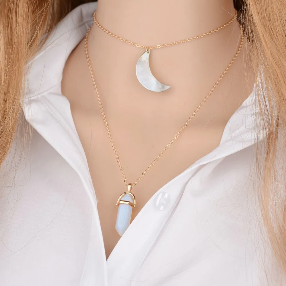 GEREIT ожерелье с подвеской винтажное Двухслойное Золотое женское в форме Луны