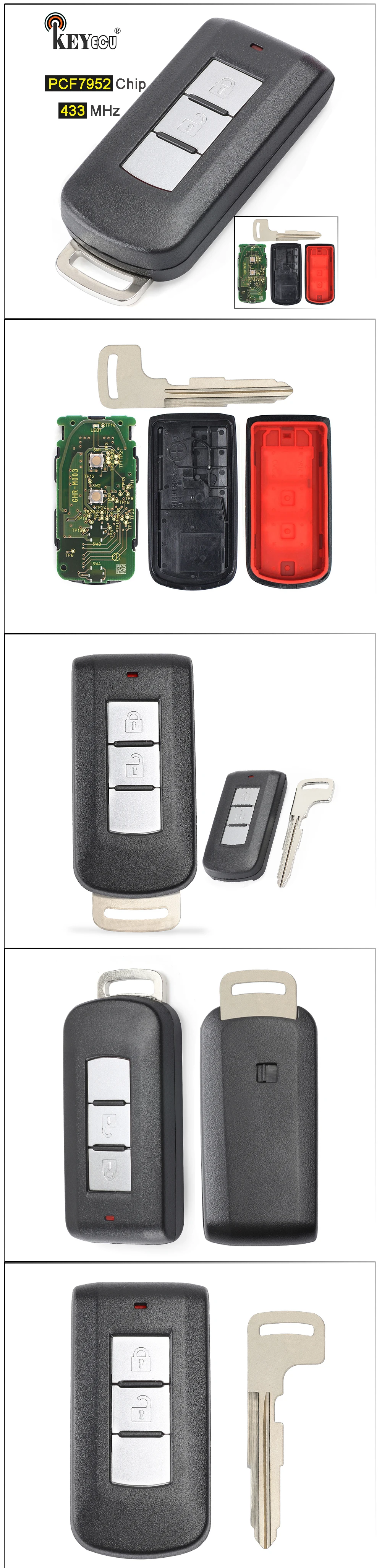 KEYECU 433 МГц PCF7952 чип замена 2 кнопки дистанционного брелока для Mitsubishi ASX Outlander G8D-644M-KEY-E