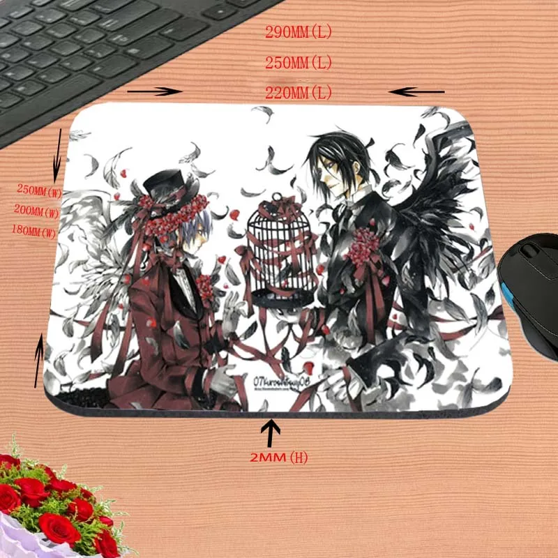 250mmx290mmx2mm Ciel Phantomhive And Sebastian, Офисный Компьютерный коврик для мышки для ноутбука для подушки противоскользящая прямоугольная резиновая игра, украшение стола в подарок - Цвет: 250mmx290mmx2mm