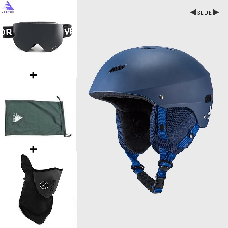 Professional CE Certification Adult windproof Ski Helmet for Men Women Skating Skateboard Snowboard Snow Sports Helmets 54-61cm - Цвет: Bule 2 Set