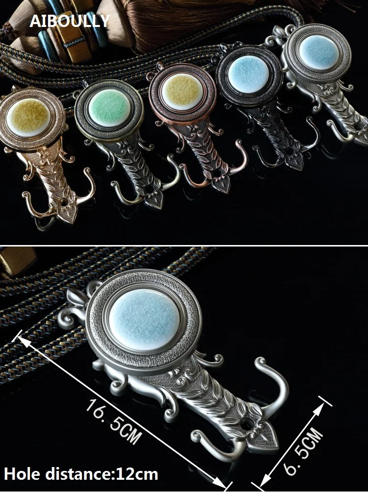 

2PCS/Set European Fashion High-grade zinc alloy & Ceramics Wall Tieback Curtain Hook Tassel Hanger For Cloth-hat Hook