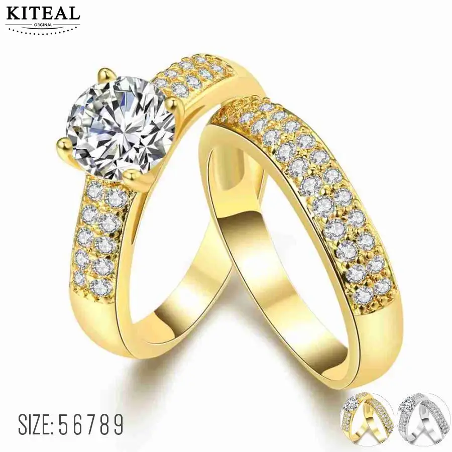 Kiteal New Jewelry Pair Ring Set Gold/silver Color DIY Couple Rings Female For Women Bridal Alliance US Size | Украшения и