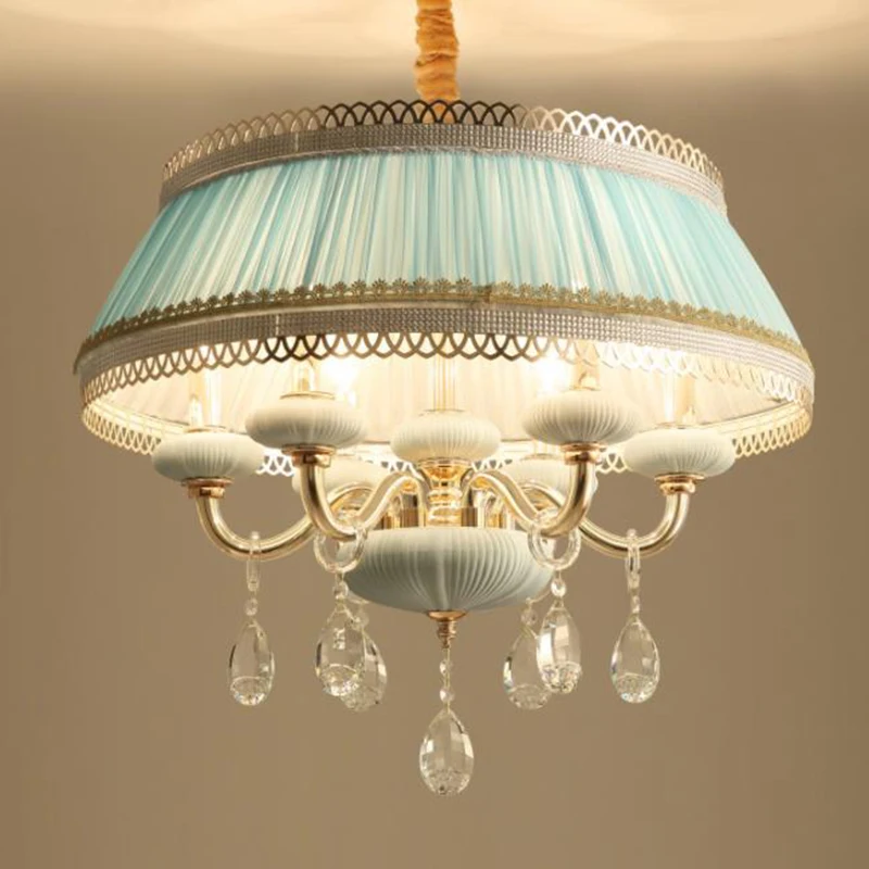 European style LED ceramic Pendant Lights creative drop lighting vintage living room bedroom Light with fabric lampshade | Освещение