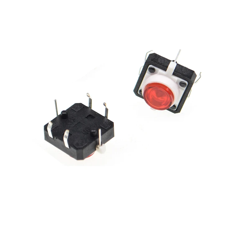 10 шт. 12x12x7.3мм 4PIN dip Такт кнопочный переключатель с красным светом led микро ключ