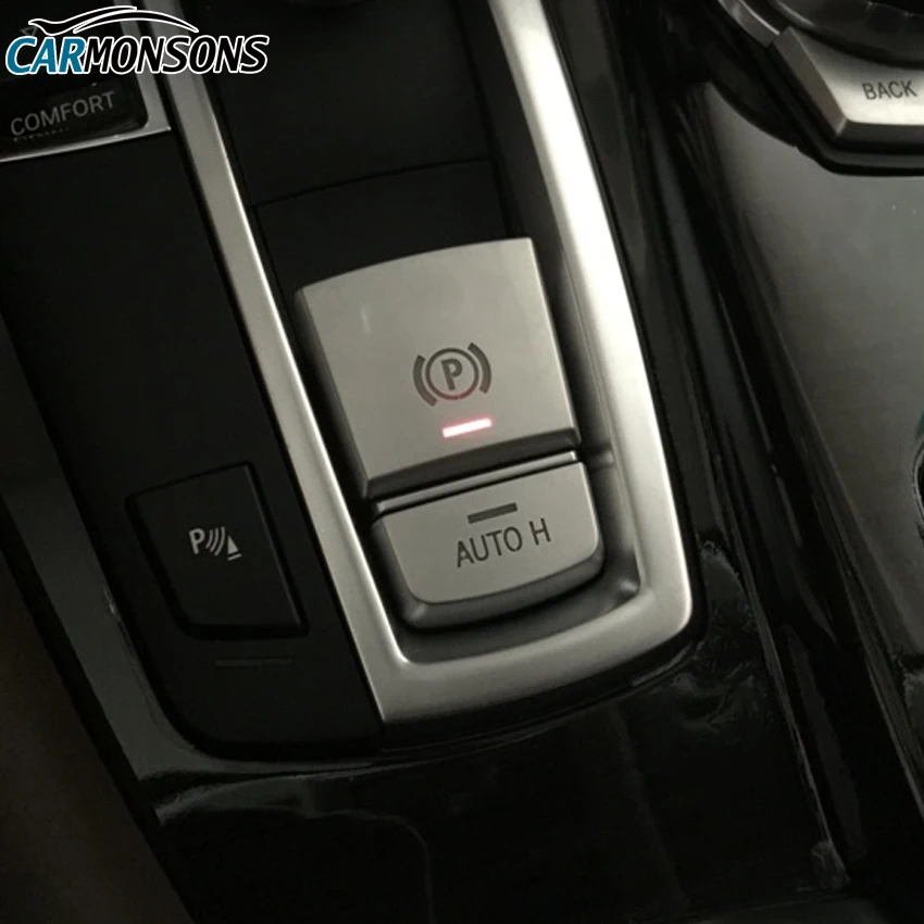 

Carmonsons для BMW F10 F07 F06 X5 F15 X6 F16 F01 X3 F25 X4 F26 F11 кнопка стояночного тормоза P переключатель ABS хромированная отделка наклейки крышка
