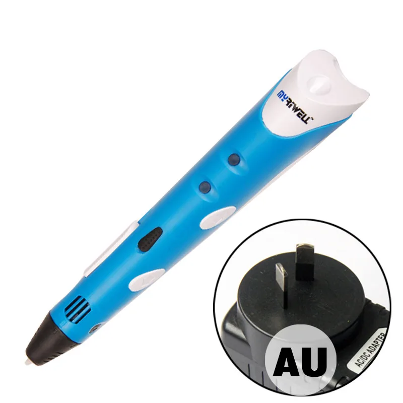 Myriwell 3d печать pen1.75 мм ABS Смарт 3D Ручка для рисования+ нить+ адаптер креативный подарок для детей дизайн живопись - Цвет: Blue AU Adapter