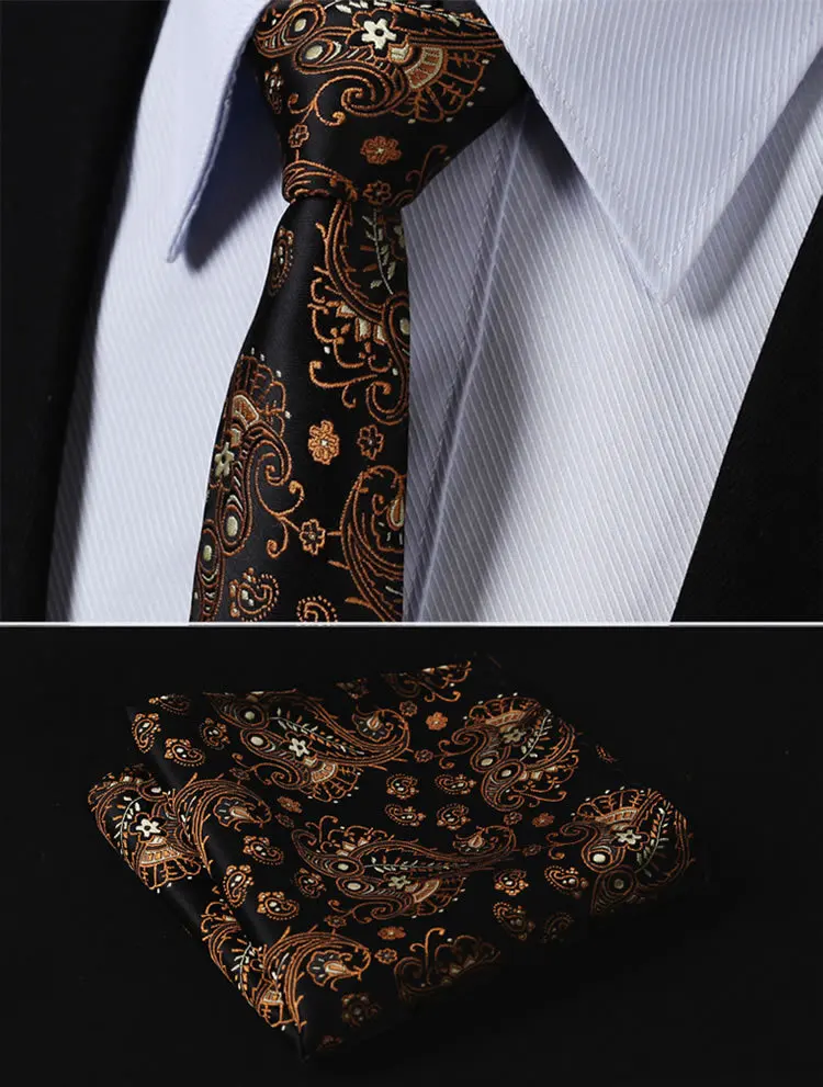 TF2007Z5 Orange Brown Paisley 2.17&quot 100%Silk Woven Slim Skinny Narrow Men Tie Necktie Handkerchief Pocket Square Suit Set | Аксессуары